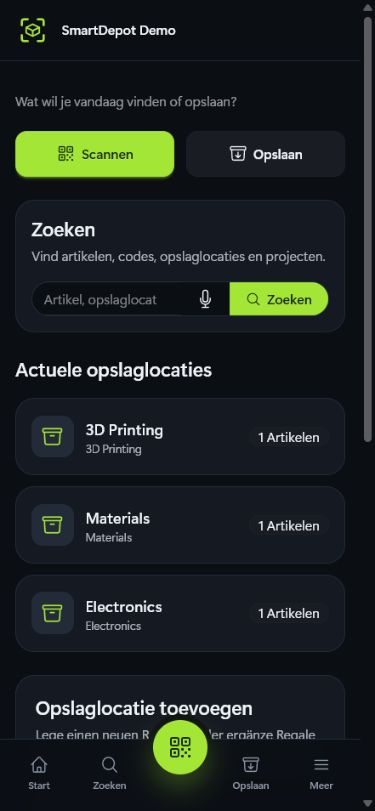 Mobiele startpagina van SmartDepot
