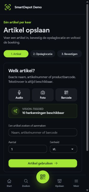 SmartDepot invoer met tekst, audio, foto en barcode